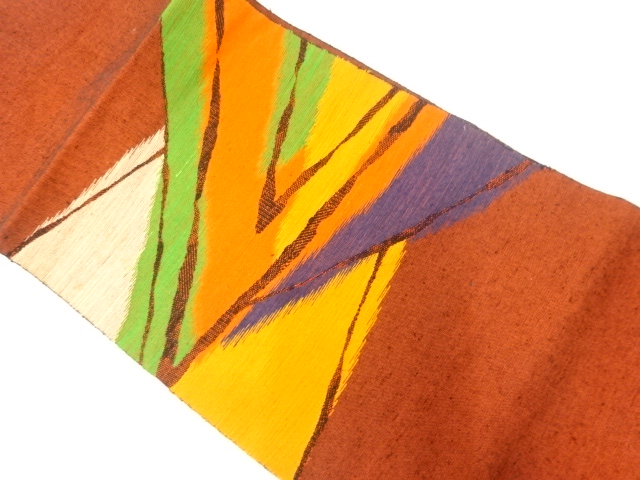 JAPANESE KIMONO / VINTAGE NAGOYA OBI / SILK / HAND WOVEN TSUMUGI / ABSTRACT PATTERN